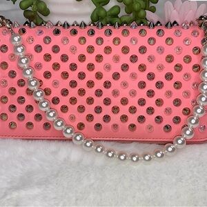 Christian Louboutin Panettone Spiked Leather Wallet/Wristlet w/Faux Pearls